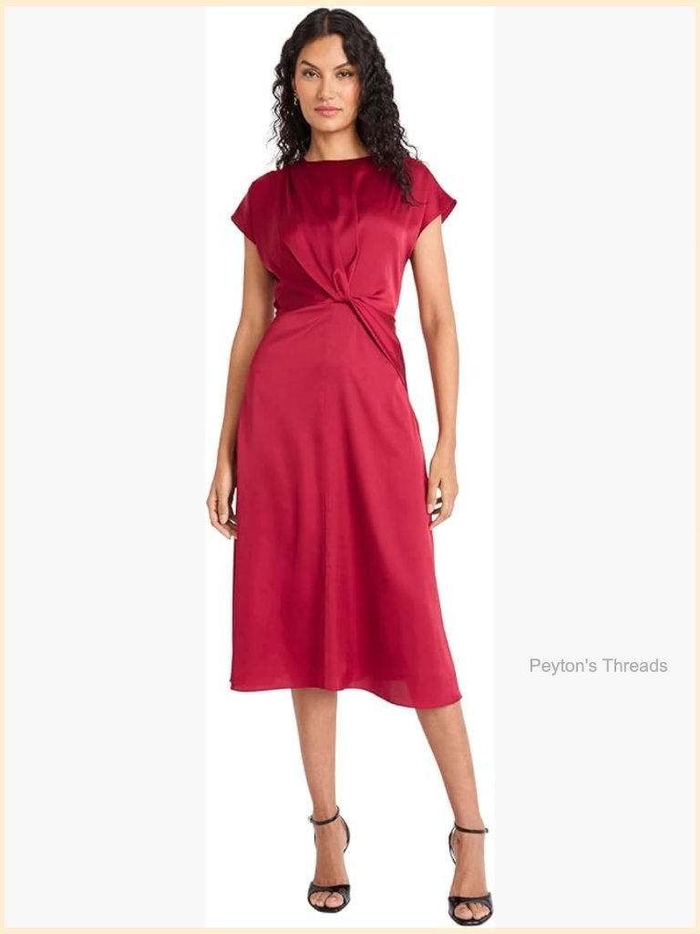 Cap Sleeve Twist Front Midi Dress - Fit And Flare Wedding Guest